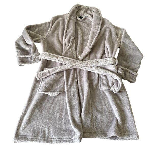 Baroque Plush Fleece Robe One Size Fits Most Gray Belted Bathrobe - Picture 1 of 6